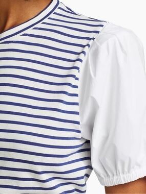 Derek Lam Navy & White Striped Puff Sleeve Tee